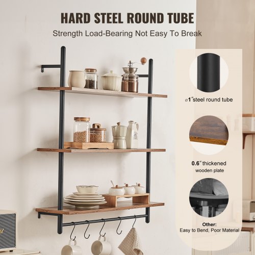 Industrial Pipe Shelf 3 Tier 32x984in WallMount Floating Rustic Wood