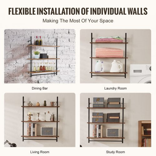 Industrial Pipe Shelf 3 Tier 32x984in WallMount Floating Rustic Wood