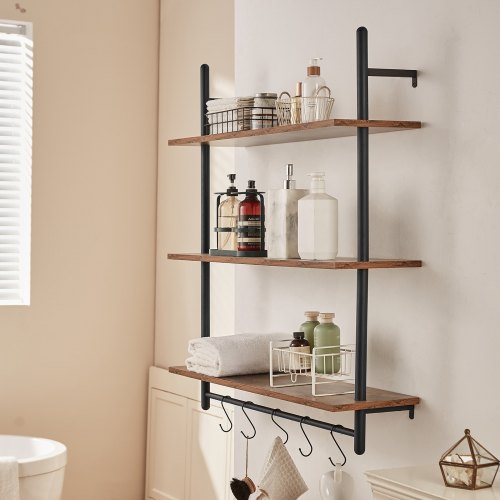 Industrial Pipe Shelf 3 Tier 32x984in WallMount Floating Rustic Wood