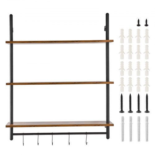 Industrial Pipe Shelf 3 Tier 32x984in WallMount Floating Rustic Wood