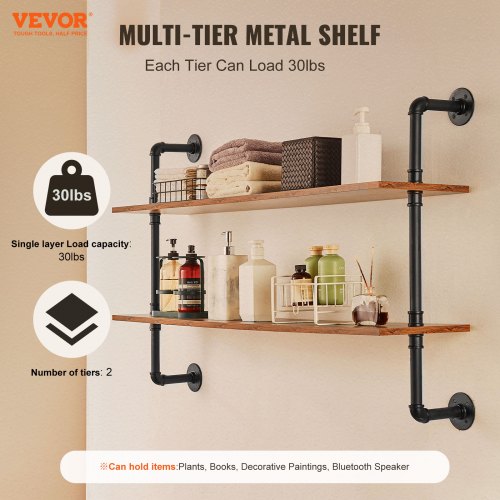 Industrial Pipe Shelf 2 Tier 48x 984in WallMount Floating Rustic Wood