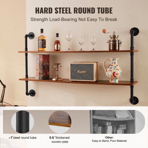Industrial Pipe Shelf 2 Tier 48x 984in WallMount Floating Rustic Wood