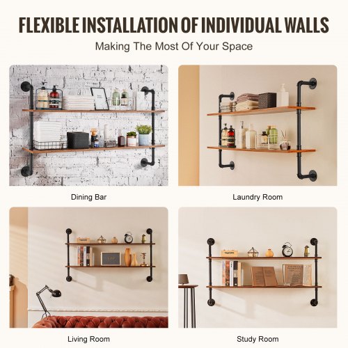 Industrial Pipe Shelf 2 Tier 48x 984in WallMount Floating Rustic Wood