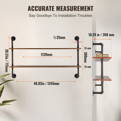 Industrial Pipe Shelf 2 Tier 48x 984in WallMount Floating Rustic Wood