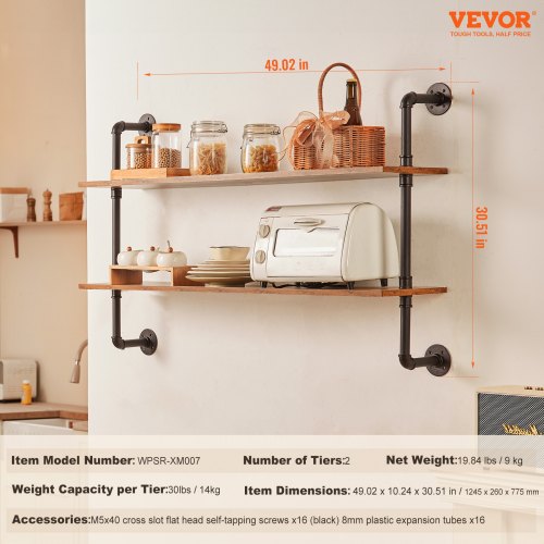 Industrial Pipe Shelf 2 Tier 48x 984in WallMount Floating Rustic Wood