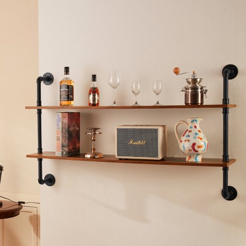 Industrial Pipe Shelf 2 Tier 48x 984in WallMount Floating Rustic Wood