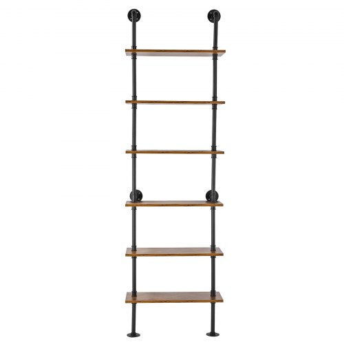Industrial Pipe Shelf 6 Tier 24x984in WallMount Floating Rustic Wood