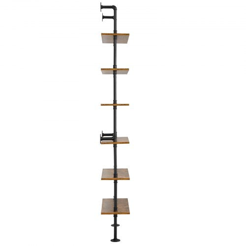 Industrial Pipe Shelf 6 Tier 24x984in WallMount Floating Rustic Wood