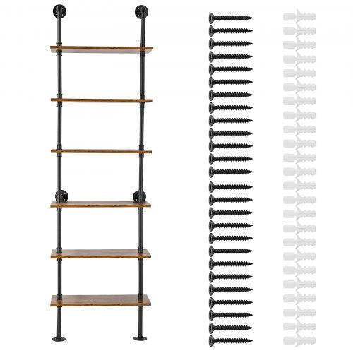 Industrial Pipe Shelf 6 Tier 24x984in WallMount Floating Rustic Wood