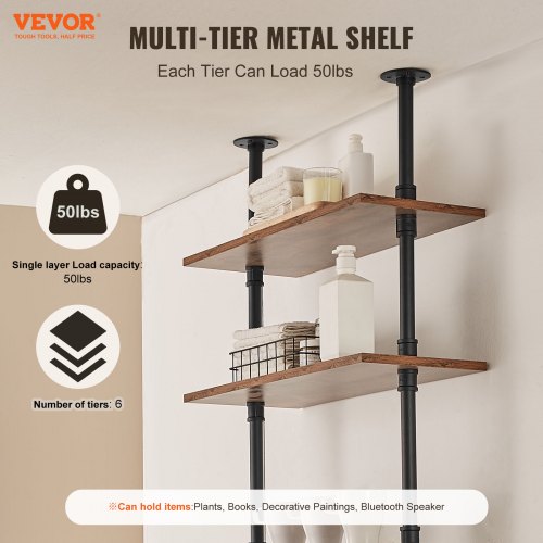 Industrial Pipe Shelf 5 Tier 24x984in WallMount Floating Rustic Wood