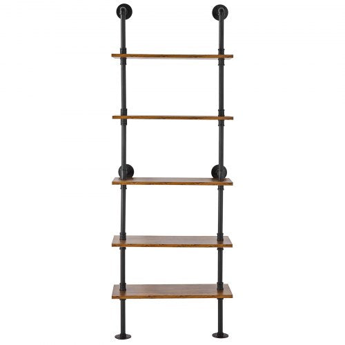 Industrial Pipe Shelf 5 Tier 24x984in WallMount Floating Rustic Wood
