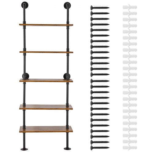 Industrial Pipe Shelf 5 Tier 24x984in WallMount Floating Rustic Wood