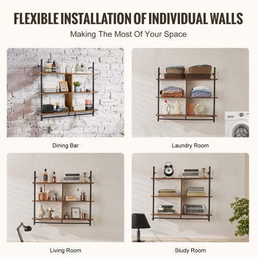 Industrial Pipe Shelf 3 Tier 415x984in WallMount Floating Rustic Wood