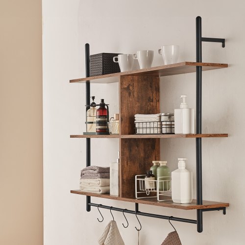 Industrial Pipe Shelf 3 Tier 415x984in WallMount Floating Rustic Wood