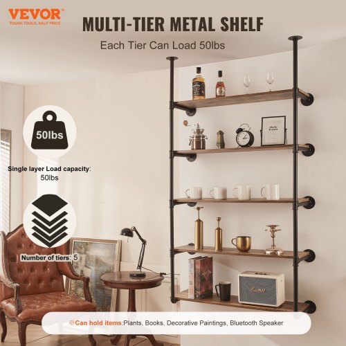 Industrial Pipe Shelf 5 Tier 2PCS 118in Applicable Board Width WallMount