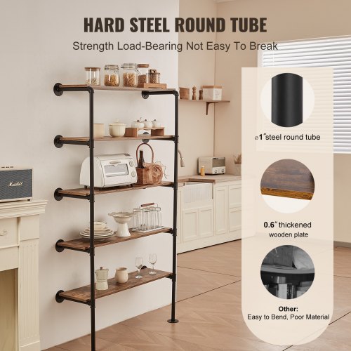 Industrial Pipe Shelf 5 Tier 2PCS 118in Applicable Board Width WallMount