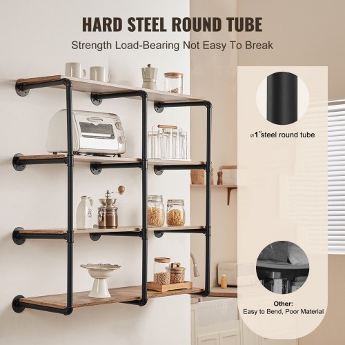 Industrial Pipe Shelf 4 Tier 3PCS 118in Applicable Board Width WallMount