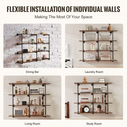 Industrial Pipe Shelf 4 Tier 3PCS 118in Applicable Board Width WallMount