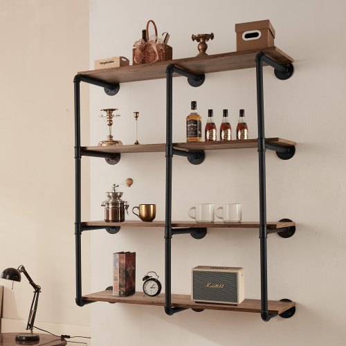 Industrial Pipe Shelf 4 Tier 3PCS 118in Applicable Board Width WallMount