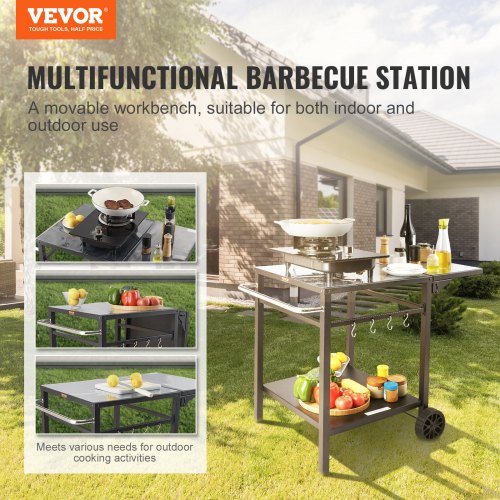 Outdoor Grill Dining Cart with DoubleShelf BBQ Movable Food Prep Table