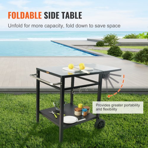 Outdoor Grill Dining Cart with DoubleShelf BBQ Movable Food Prep Table