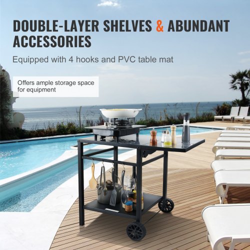 Outdoor Grill Dining Cart with DoubleShelf BBQ Movable Food Prep Table