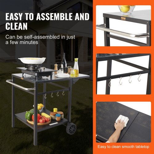 Outdoor Grill Dining Cart with DoubleShelf BBQ Movable Food Prep Table