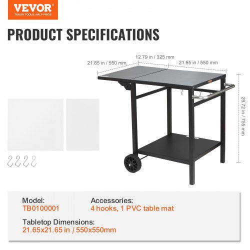 Outdoor Grill Dining Cart with DoubleShelf BBQ Movable Food Prep Table