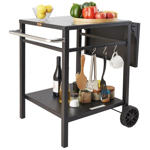 Outdoor Grill Dining Cart with DoubleShelf BBQ Movable Food Prep Table