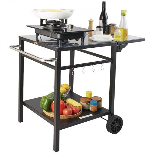 Outdoor Grill Dining Cart with DoubleShelf BBQ Movable Food Prep Table