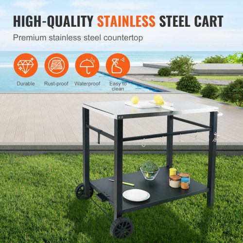 Outdoor Grill Dining Cart with DoubleShelf BBQ Movable Food Prep Table