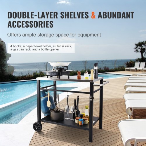 Outdoor Grill Dining Cart with DoubleShelf BBQ Movable Food Prep Table