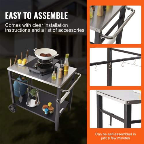 Outdoor Grill Dining Cart with DoubleShelf BBQ Movable Food Prep Table