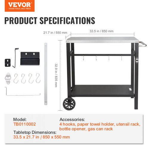 Outdoor Grill Dining Cart with DoubleShelf BBQ Movable Food Prep Table