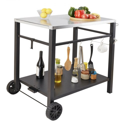 Outdoor Grill Dining Cart with DoubleShelf BBQ Movable Food Prep Table