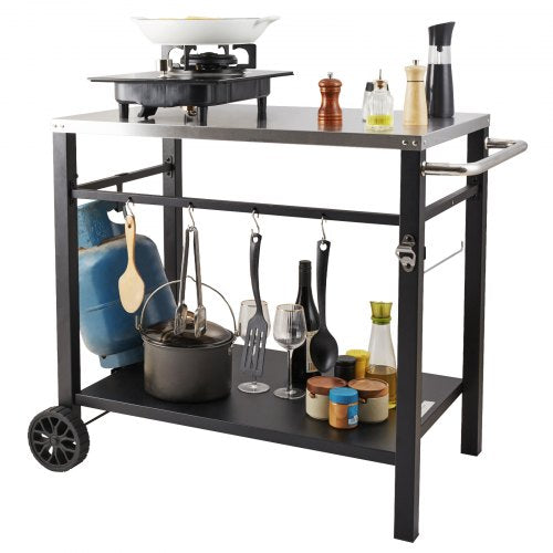 Outdoor Grill Dining Cart with DoubleShelf BBQ Movable Food Prep Table