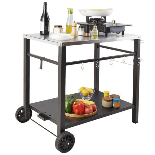 Outdoor Grill Dining Cart with DoubleShelf BBQ Movable Food Prep Table