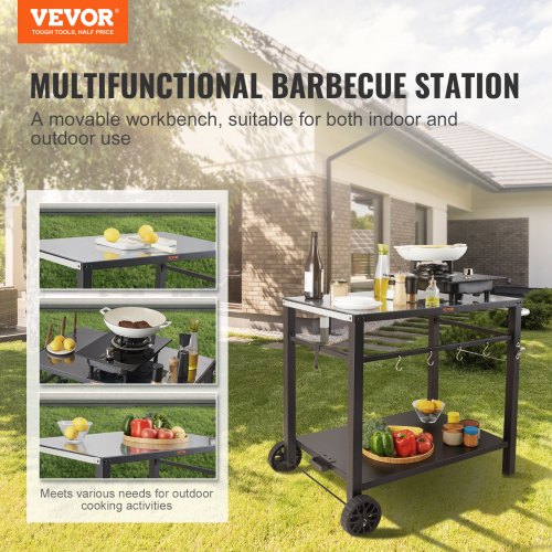 Outdoor Grill Dining Cart with DoubleShelf BBQ Movable Food Prep Table