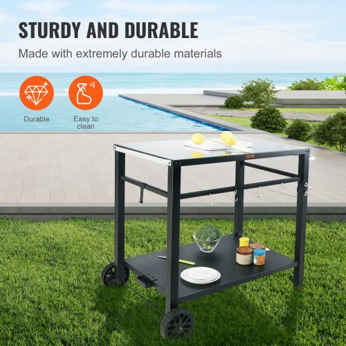 Outdoor Grill Dining Cart with DoubleShelf BBQ Movable Food Prep Table