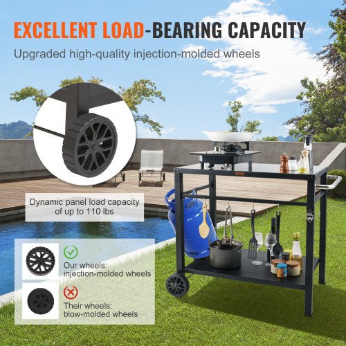 Outdoor Grill Dining Cart with DoubleShelf BBQ Movable Food Prep Table