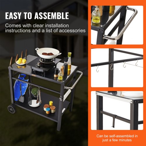 Outdoor Grill Dining Cart with DoubleShelf BBQ Movable Food Prep Table