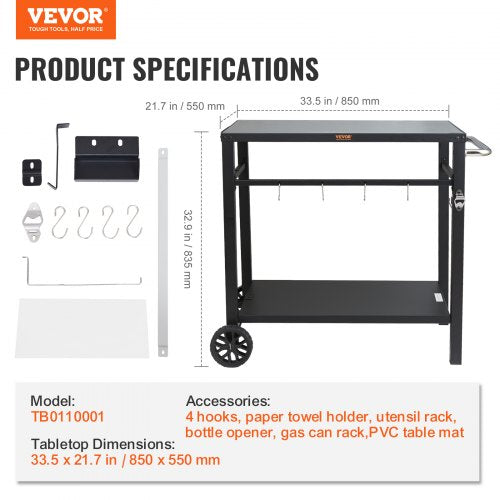 Outdoor Grill Dining Cart with DoubleShelf BBQ Movable Food Prep Table