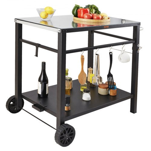 Outdoor Grill Dining Cart with DoubleShelf BBQ Movable Food Prep Table