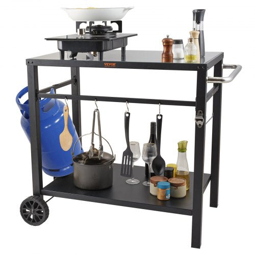 Outdoor Grill Dining Cart with DoubleShelf BBQ Movable Food Prep Table