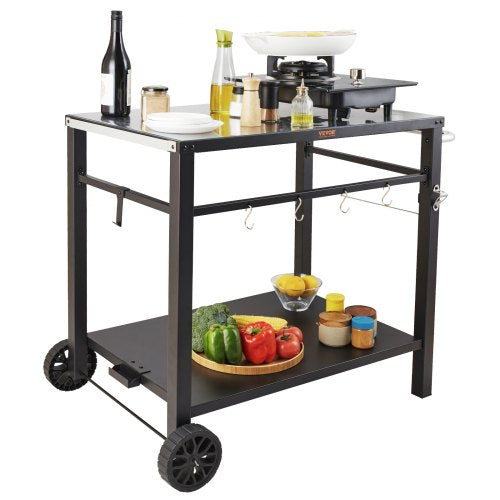 Outdoor Grill Dining Cart with DoubleShelf BBQ Movable Food Prep Table