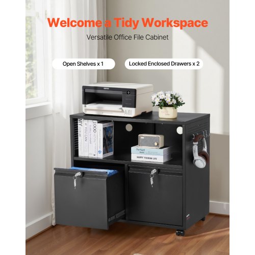 2 Drawers Metal File Cabinet Lateral Filing Cabinet with Lock and Adjustable