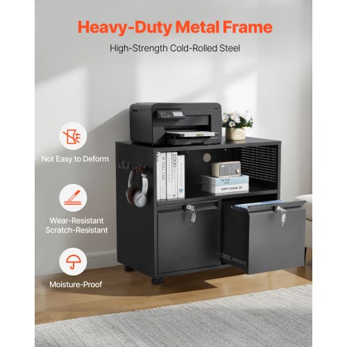 2 Drawers Metal File Cabinet Lateral Filing Cabinet with Lock and Adjustable