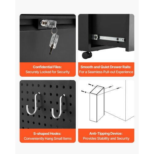 2 Drawers Metal File Cabinet Lateral Filing Cabinet with Lock and Adjustable