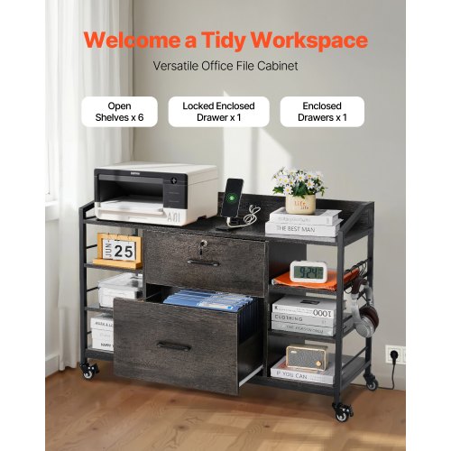 2 Drawers Metal File Cabinet Lateral Filing Cabinet with Lock and 6 Open