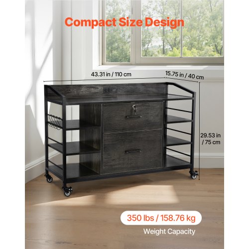 2 Drawers Metal File Cabinet Lateral Filing Cabinet with Lock and 6 Open